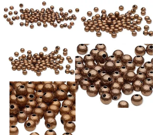 100 Antiqued Copper Finished Steel Metal Round Beads 2.5mm 3mm 4mm 6mm 8mm