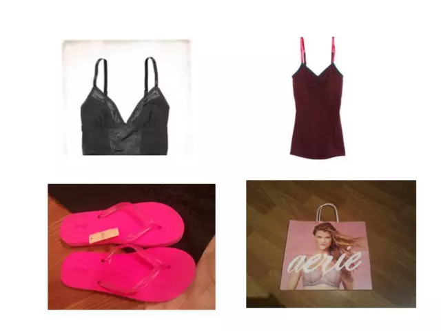 NWT aerie AE 5pc Gift Set 2 Brand NEW Tank Tops Pink FlipFlops Tissue AEO Bag