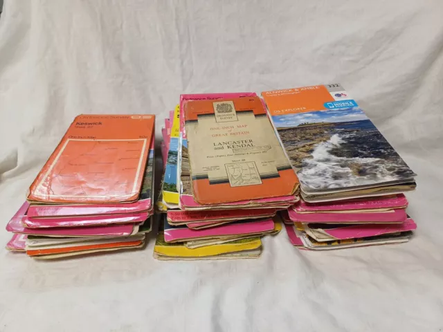 Ordnance Survey Maps, Large Job Lot, Used In Various Conditions, Old & Modern