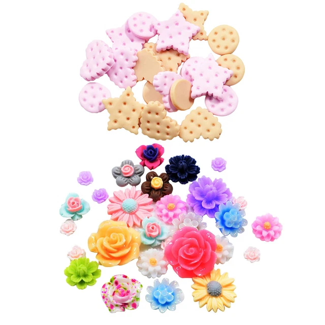 70pc Mixed Resin Rose Flower Cookies Flatback Cabochons Verschönerungen