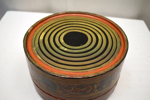Antique Burmese Betel Nut Box Lacquerware Myanmar Storage Container Paandan Old" 10