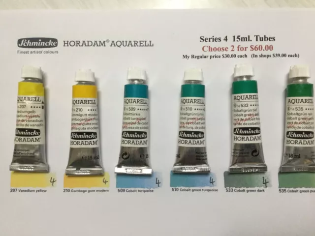 Schmincke Horadam S4  15ml. Tubes  Professional Artist Watercolour   Choice of 2