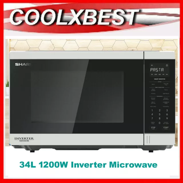 Sharp 34L 1200W Inverter Family Microwave Oven Auto Menu Defrost R350Ew White