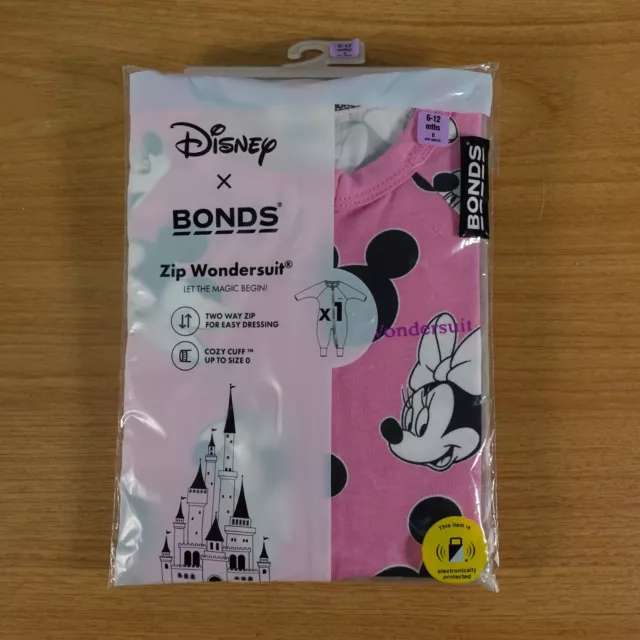 BONDS DISNEY MINNIE MICKEY MOUSE ZIPPY WONDERSUIT PINK BABY 0 6-12 months BNIP