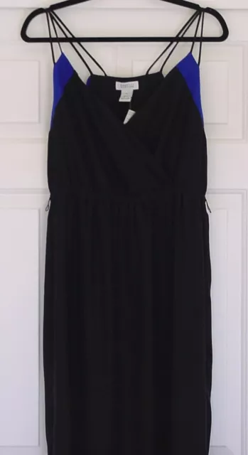 Black Silk BARNEYS NEW YORK Slim Maxi Dress Racerback Blue Accents Side Slits M 2