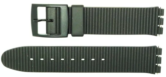 New 17mm (20mm) Size Ridged Design Replacement Strap to fit Swatch® Watch Black