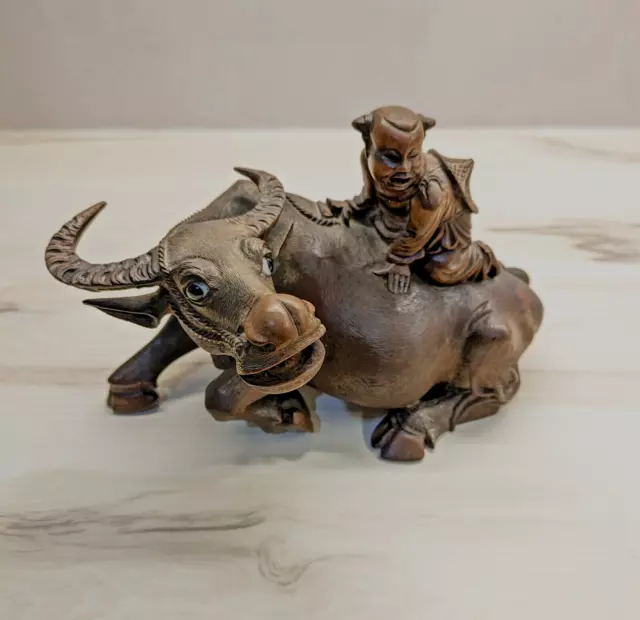 Large Antique Chinese Handcarved wood sculpture Water Buffalo  Qing Dynasty #
