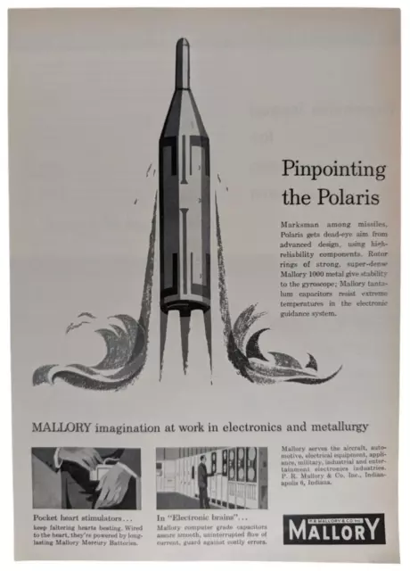 Polaris Missile Mallory Tantalum Capacitors 1961 Business Week Ad ~8x11"