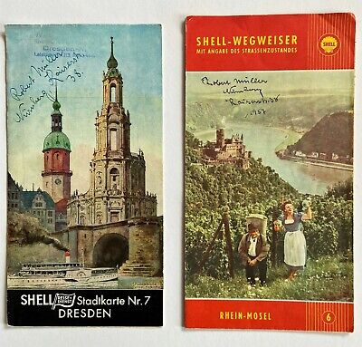 2x Shell Stadkarte Dresden Um 1935 Y Rhein-Mosel Poste Indicador Um 1957
