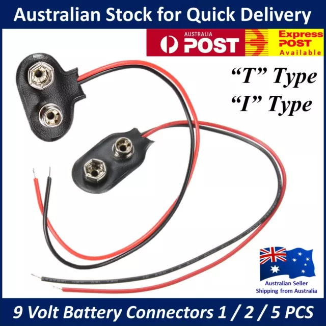9v Battery Clip Snap Connector / Holder - T type & I type - 9 Volt 5 / 2 / 1 pc