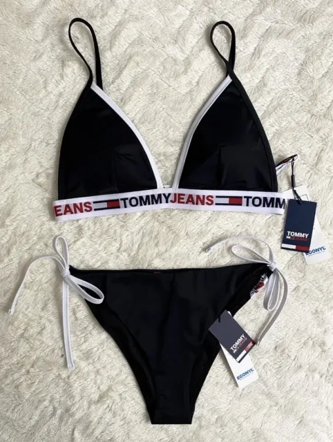 Set bikini nero con nastro logo Tommy Hilfiger Tommy jeans taglia M nuovo prezzo disponibile £84