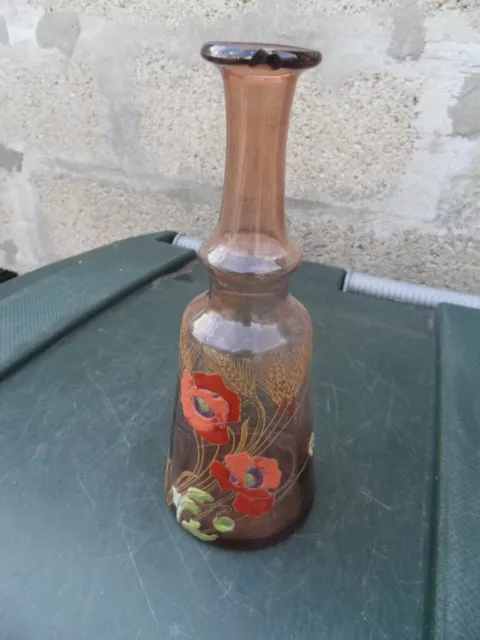 Ancienne carafe verre émaillée coquelicot enamelled vintage pitcher art nouveau