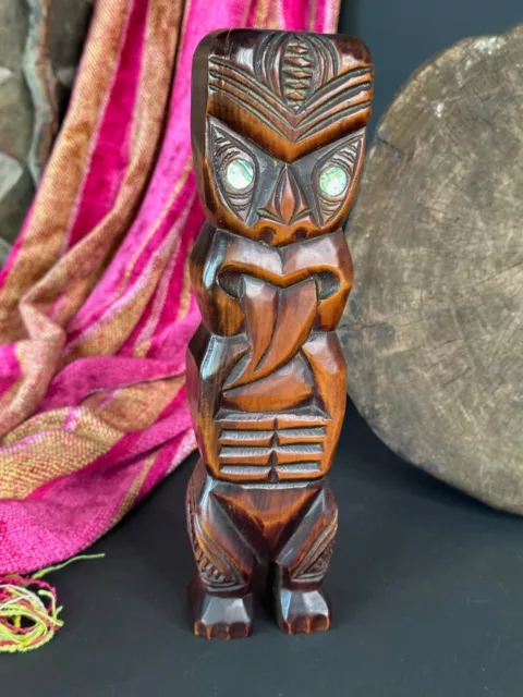 Old New Zealand Carved Wooden Tiki with Paua Shell Eyes …beautiful collection a