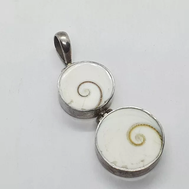 Vintage Sterling Silver Natural White Spiral Shell Dangle Pendant Beach Sea 5cm