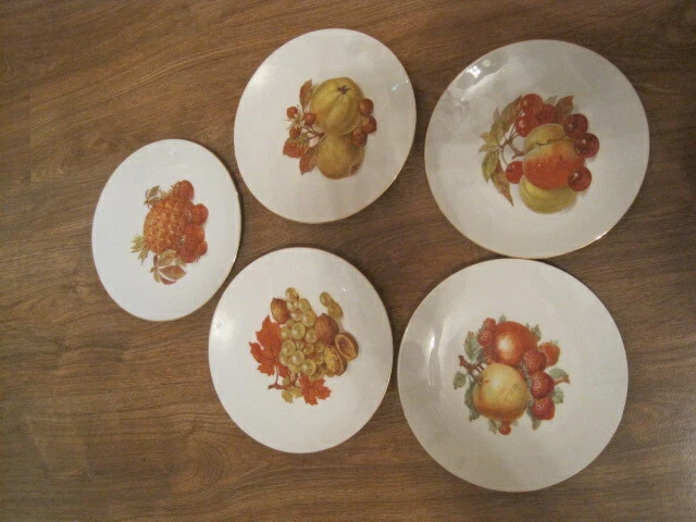 Bareuther Waldsassen 5 PLATES Dessert LOT Bavaria Germany HARVEST FRUIT SALAD