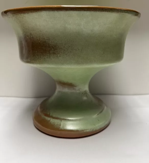 Frankoma Pottery Prairie Green Pedestal Compote Bowl 6inT X7inW