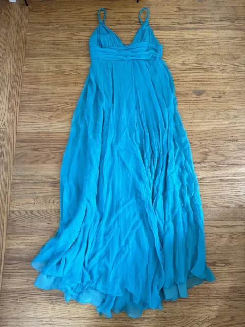 Max Mara Womens sz US 10 Teal green 100% Silk Maxi Evening dress