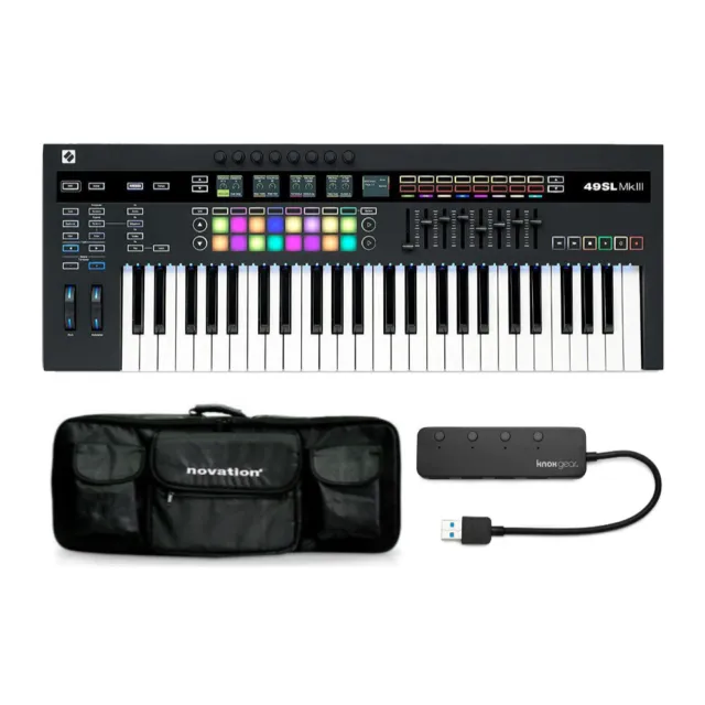 Novation 49SLMkIII MIDI Keyboard Controller Bundle with Carry Case & Knox USBHub