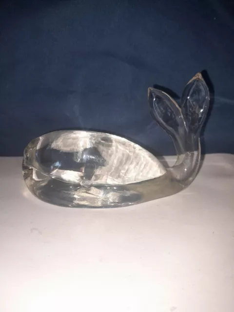 Vtg Art Glass Clear Whale Paperweight Figurine Coastal Beach Cottage  Decor