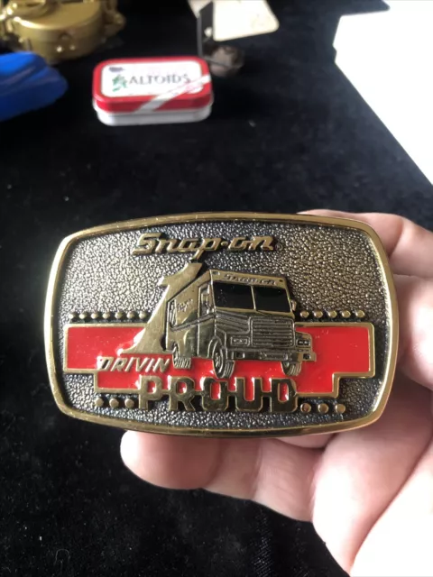 Vintage Snap-On Drivin Proud Belt Buckle Solid Brass Limited Edition 1989