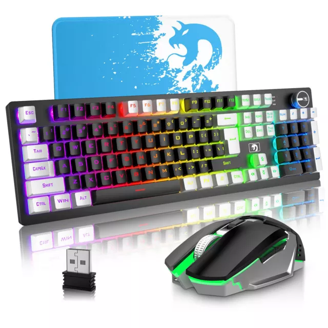4800MAH 2.4G Wireless Keyboard and Mouse Combo Rechargeable LED Backlit Gaming