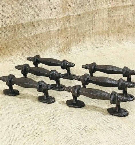 6 Handles Rustic Cast Iron Antique Style Barn Gate Pulls Drawer Door Shed Fence