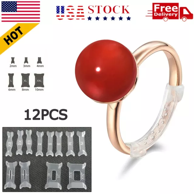 12PCS Ring Size Adjuster Invisible Clear Ring Sizer Jewelry Fit Reducer Guard US