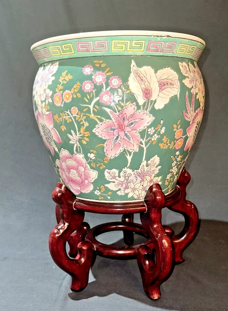 MID 20TH CENTURY Asian Ceramic Fish Bowl Planter on Stand $150.00