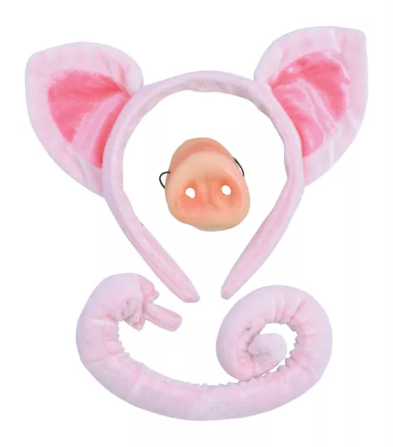 Adult, Child Pig Ears,Nose & Tail Set Fancy Dress Headband Costume Accessory Kit