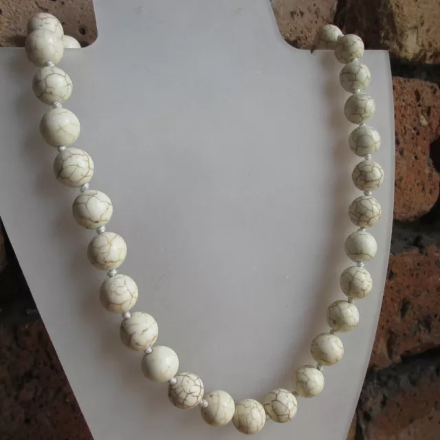 White Howlite Gemstone Round Bead Necklace - Knotted - Assorted Sizes