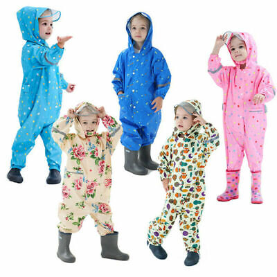 Kids Puddle Paddle Rain Suit Boys Girls All in One Overalls Waterproof Splash