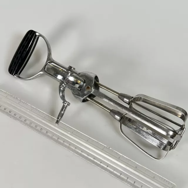 U24 Vintage Ekco Stainless Steel Egg Beater Hand Crank Mixer - No Knob WORKS!