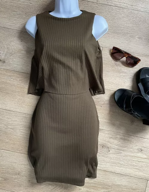 Mini abito chic marrone a costine corte elasticizzato senza maniche a strati taglia 8 RIVER ISLAND