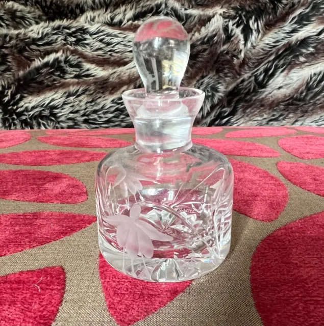 Stuart Crystal cut glass vintage perfume bottle, Cascade fuchsia design