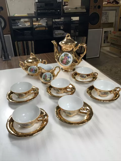 Vintage Waldershof Bavaria Germany Tea Set, Gold/22k, 17 pc, Svc for 6, Nice