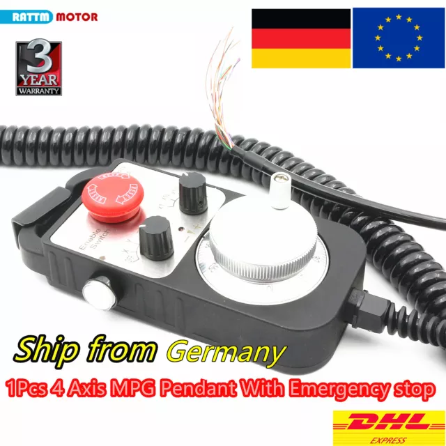 〖EU&DE〗 Universal 5V 100PPR 4 Axis CNC MPG Pendant Handwheel with Emergency Stop