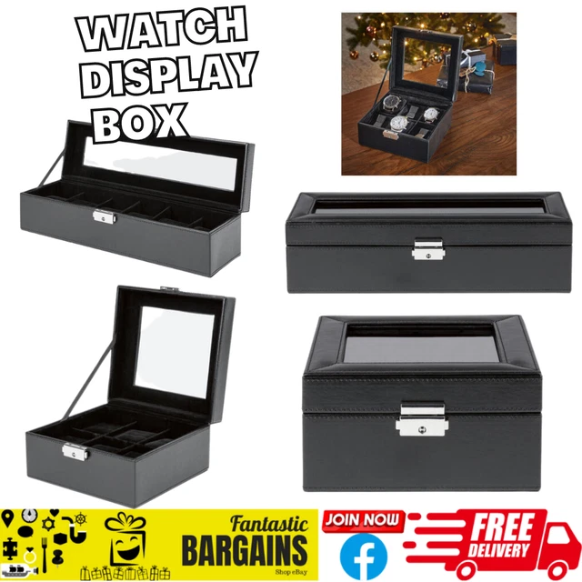 AURIOL WATCH DISPLAY Box Collectable Black Feux Leather With Velvet
