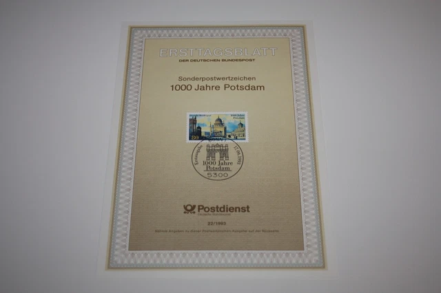 Bund ETB / Ersttagsblatt + Nr. 22/1993 - 1000 Jahre Potsdam