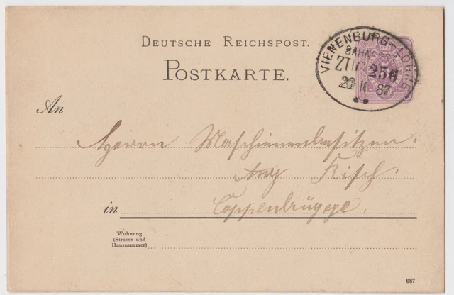 DR GA 5 Pf. 1887 Bahnpost Vienenburg - Löhne nach Coppenbrügge