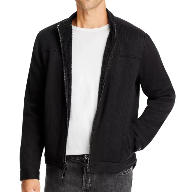 John Varvatos Star USA Men's Ben Trucker Jacket Zip Front Fleece Lined Black