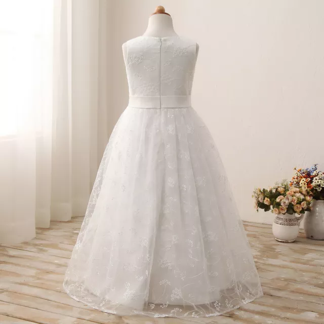 UK Wedding Party Flower Girl Dress Holy Communion Lace Princess Pageant Gown 2