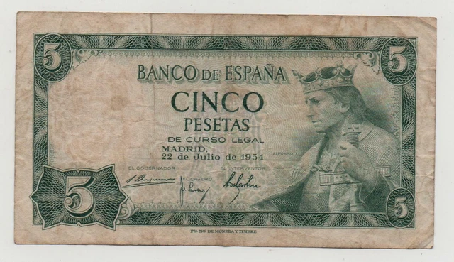 Spain 5 Pesetas 1954 Pick 146 Look Scans