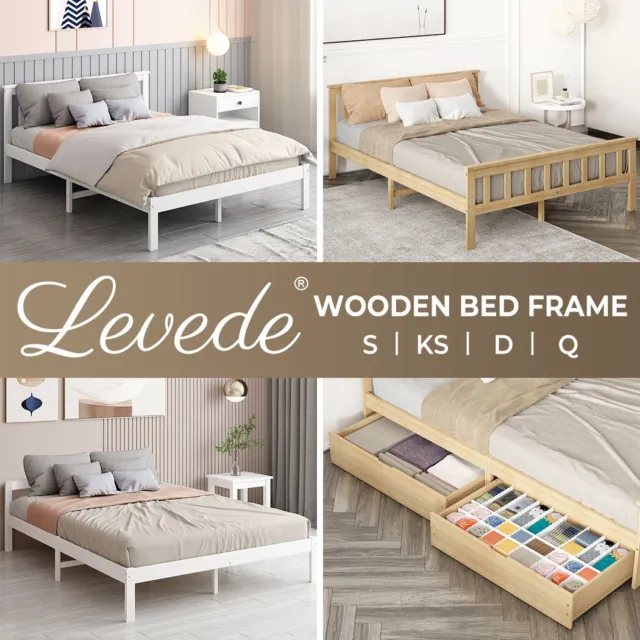 Levede Wooden Bed Frame Double Queen Single Kingsingle Size Mattress Base Timber