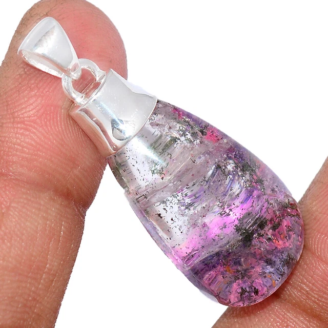 Treated Purple Ghost Phantom Lodolite 925 Silver Pendant Jewelry BP206641