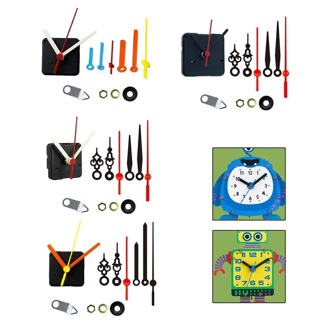 Lot De 2 Mécanismes Horloge Miniatures Silencieux Avec 5 Paires Aiguilles - Quartz Haute Précision 11,4 Cm