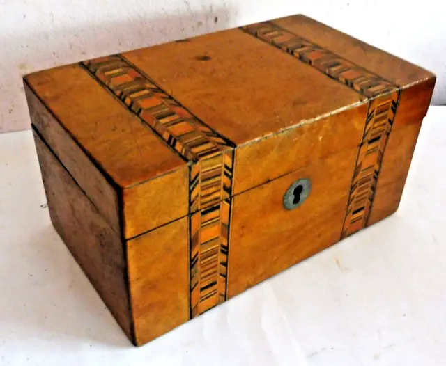Antique Old Marquerty Inlay Hinge Lidded Two Compartment Lidd Tea Cady  Gc 4 Age