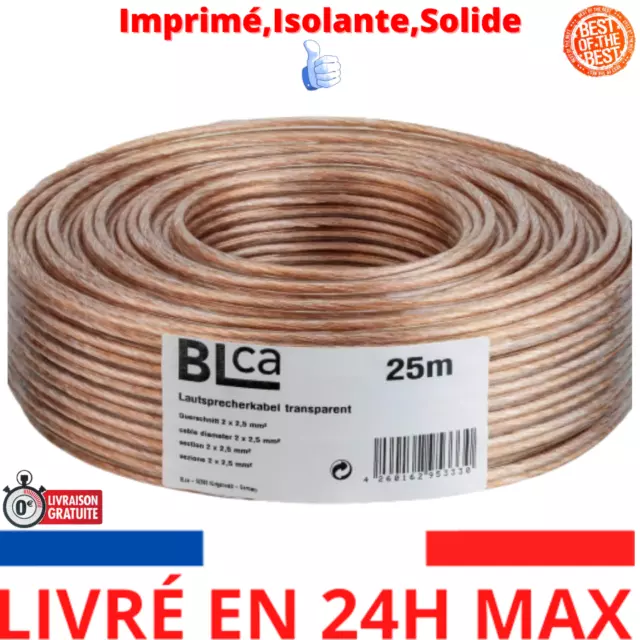 BLca 25m - 2 x 2.5mm² - Câble Audio pour Enceintes - Câble HP haut-parleur en CC