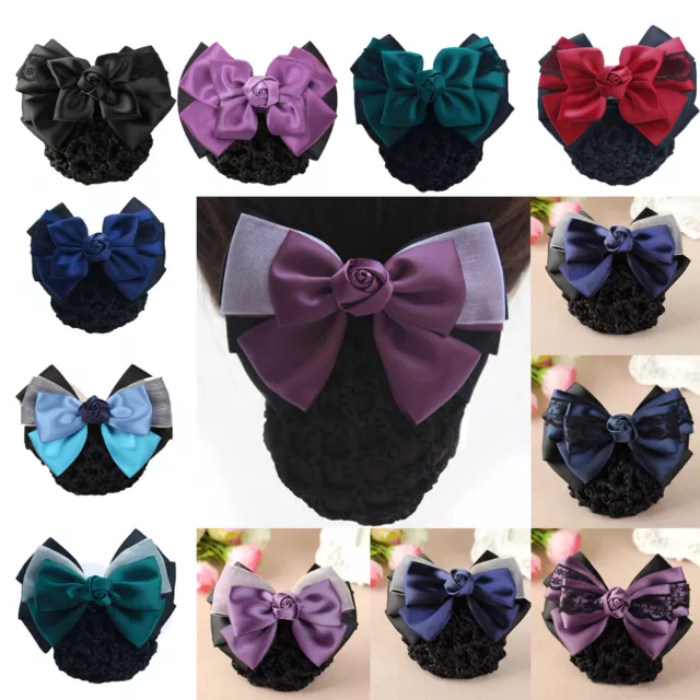 ❀ Satin Schleife Haarspange Haarklammern Abdeckung Netz Braten Schal Damen Braut