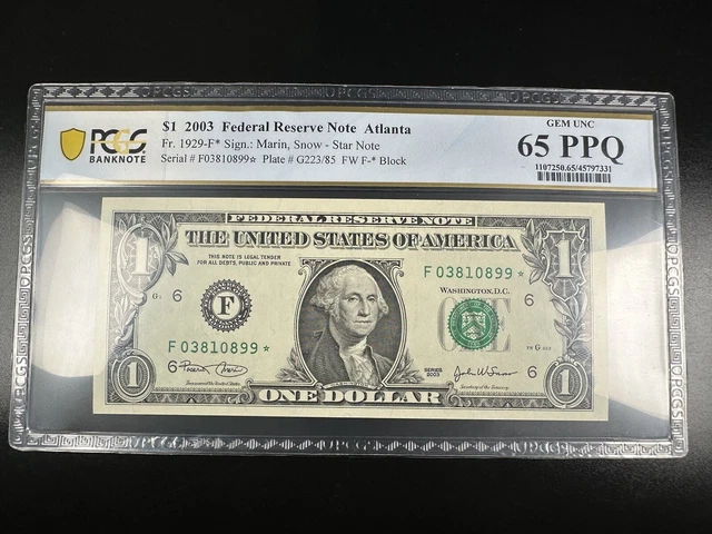 Star Federal Reserve Note PCGS 65 PPQ  2003 fr 1929-f* Atlanta