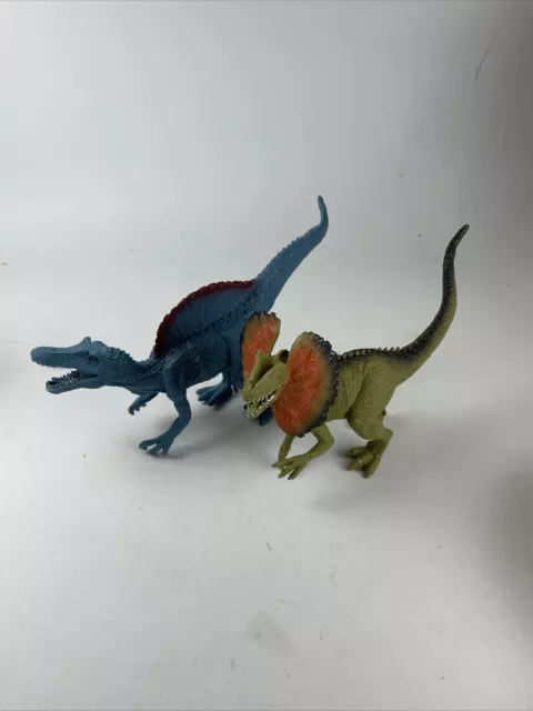 Pair of Boley Spinosaurus Dilophosaurus Green Blue Dinosaurs Prehistoric Figures